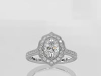 Floral Inspired Milgrain Detail Halo Oval Engagement Ring