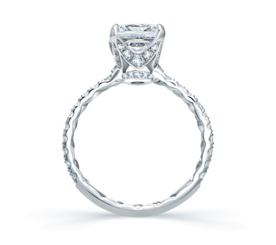 Quilted French Pave Cushion Cut Center Engagement Ring