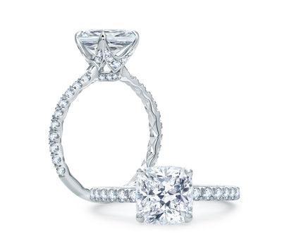 Quilted French Pave Cushion Cut Center Engagement Ring