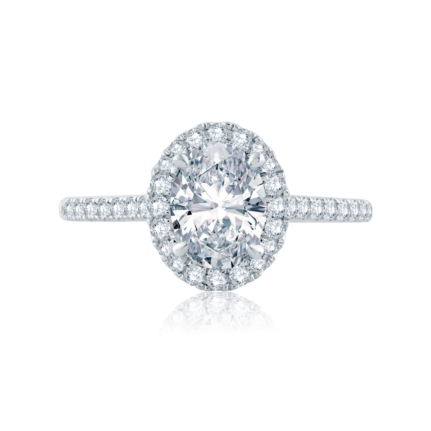 Intricate Gallery Detail Oval Halo Engagement Ring