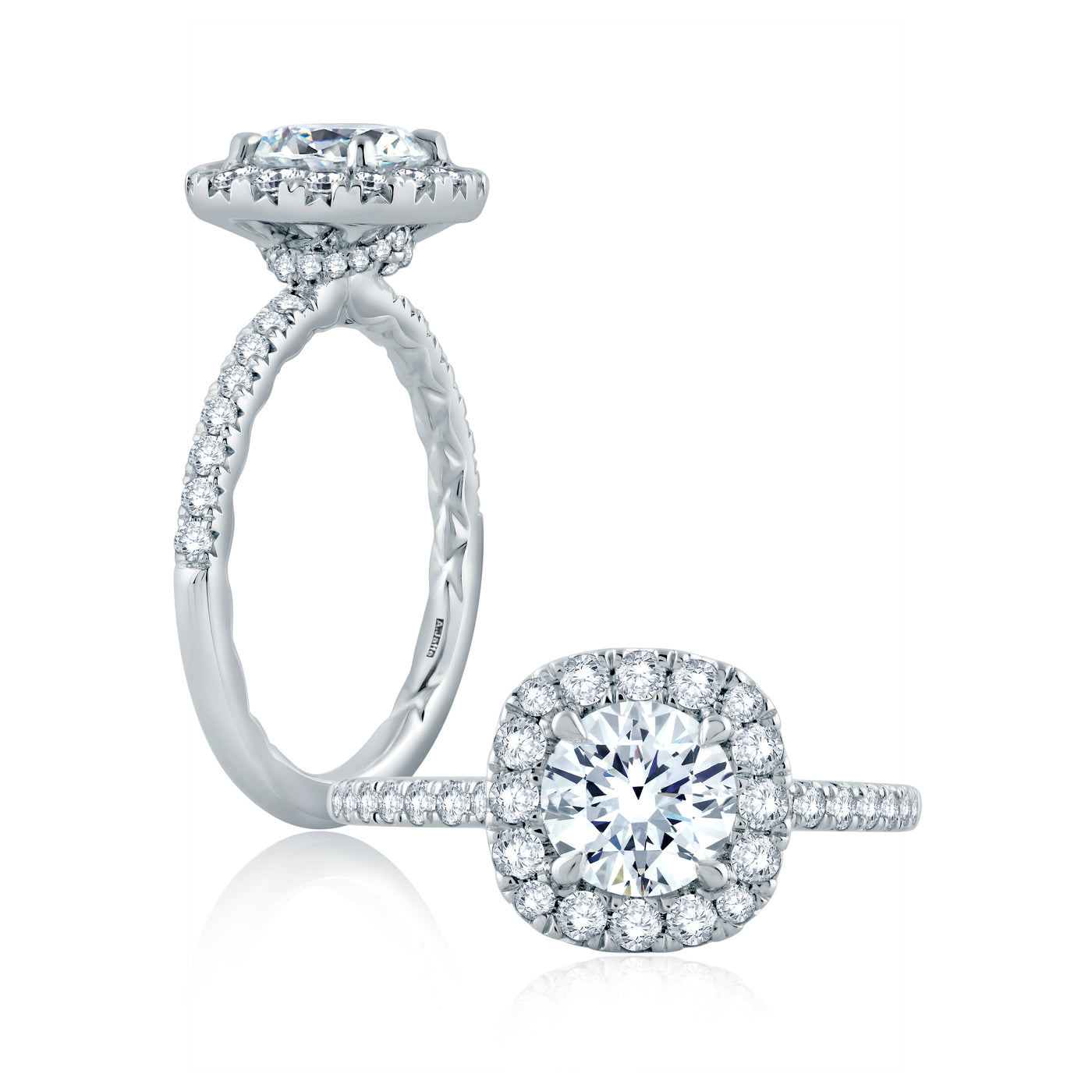 Halo Engagement Ring with Belted Gallery Detail