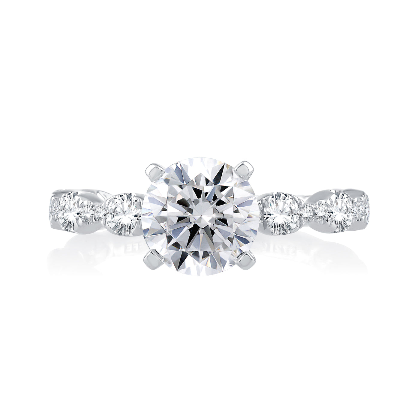 Four Prong Diamond Engagement Ring with Scalloped Band