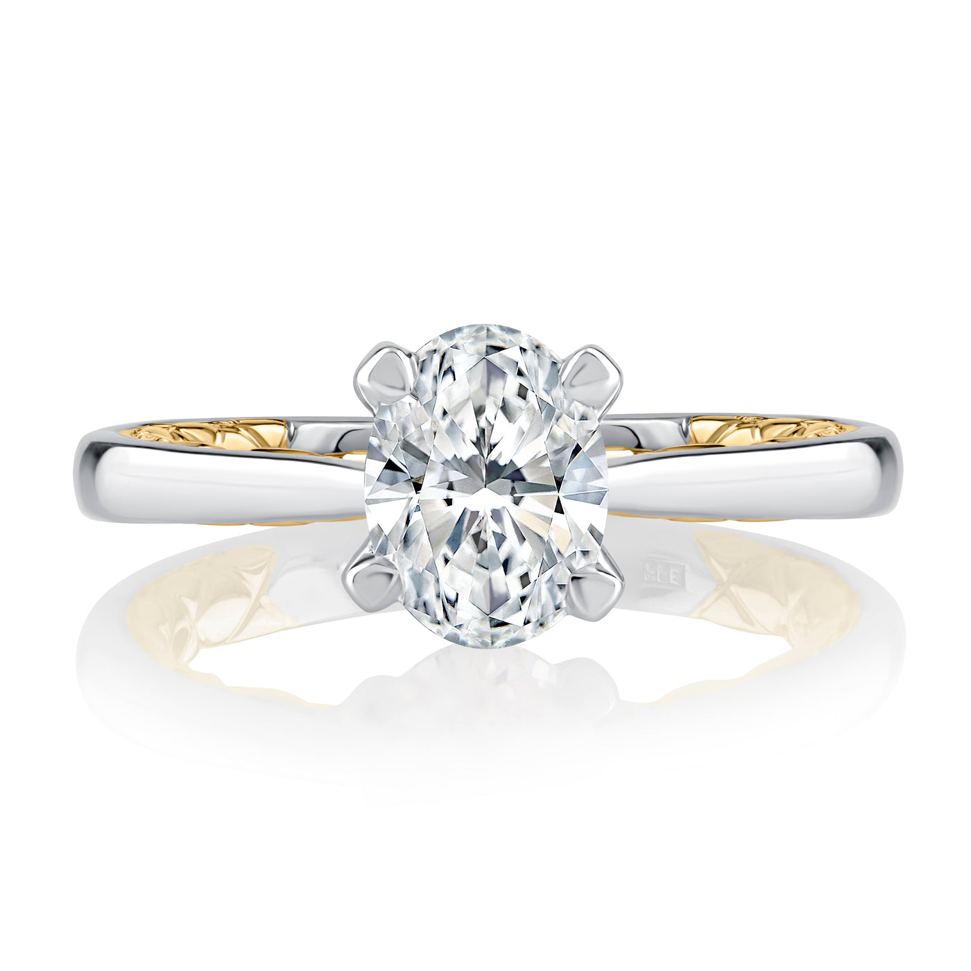 Modern Two Tone Oval Cut Diamond Engagement Ring