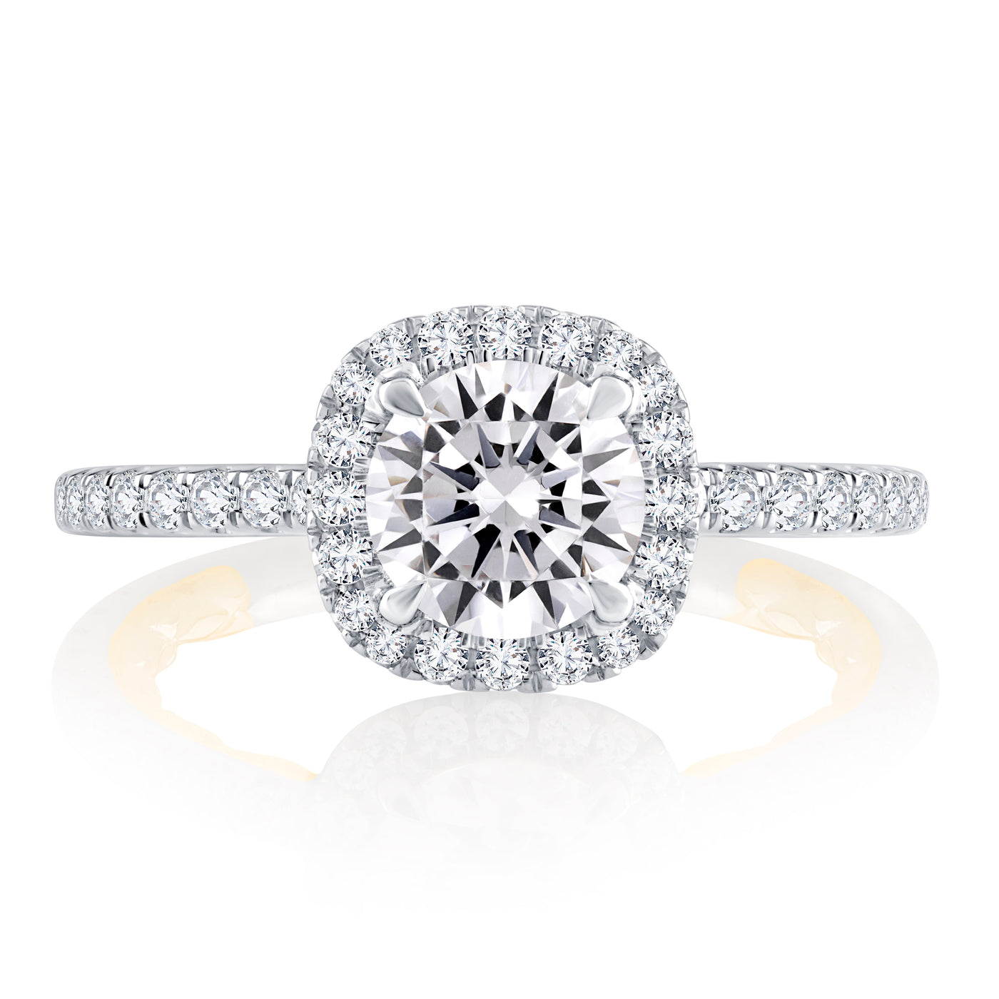 Classic Two Tone Halo Round Cut Diamond Engagement Ring