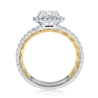 Classic Two Tone Halo Round Cut Diamond Engagement Ring