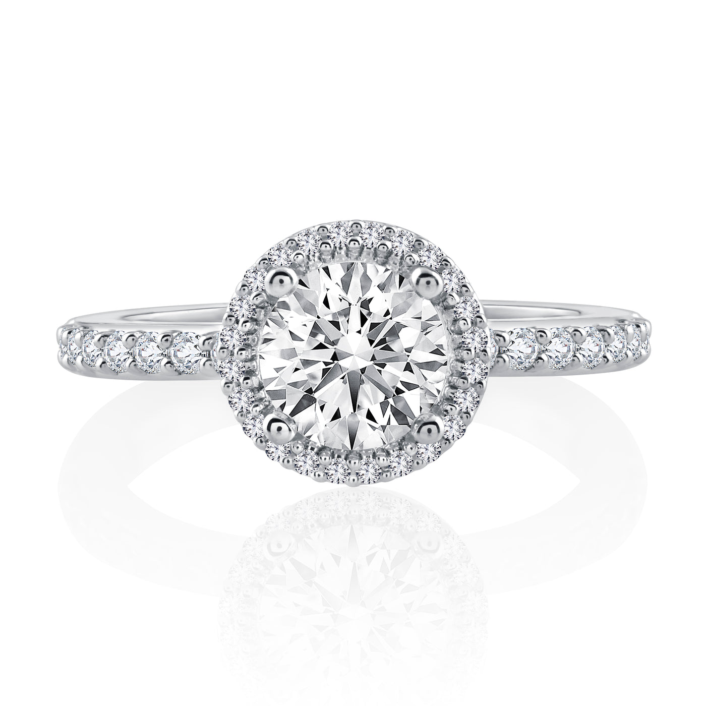 Round Halo Engagement Ring with Diamond Pavé Shank