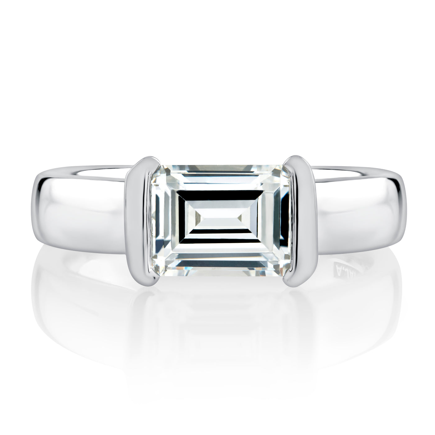 Half Bezel East West Emerald Cut Diamond Engagement Ring