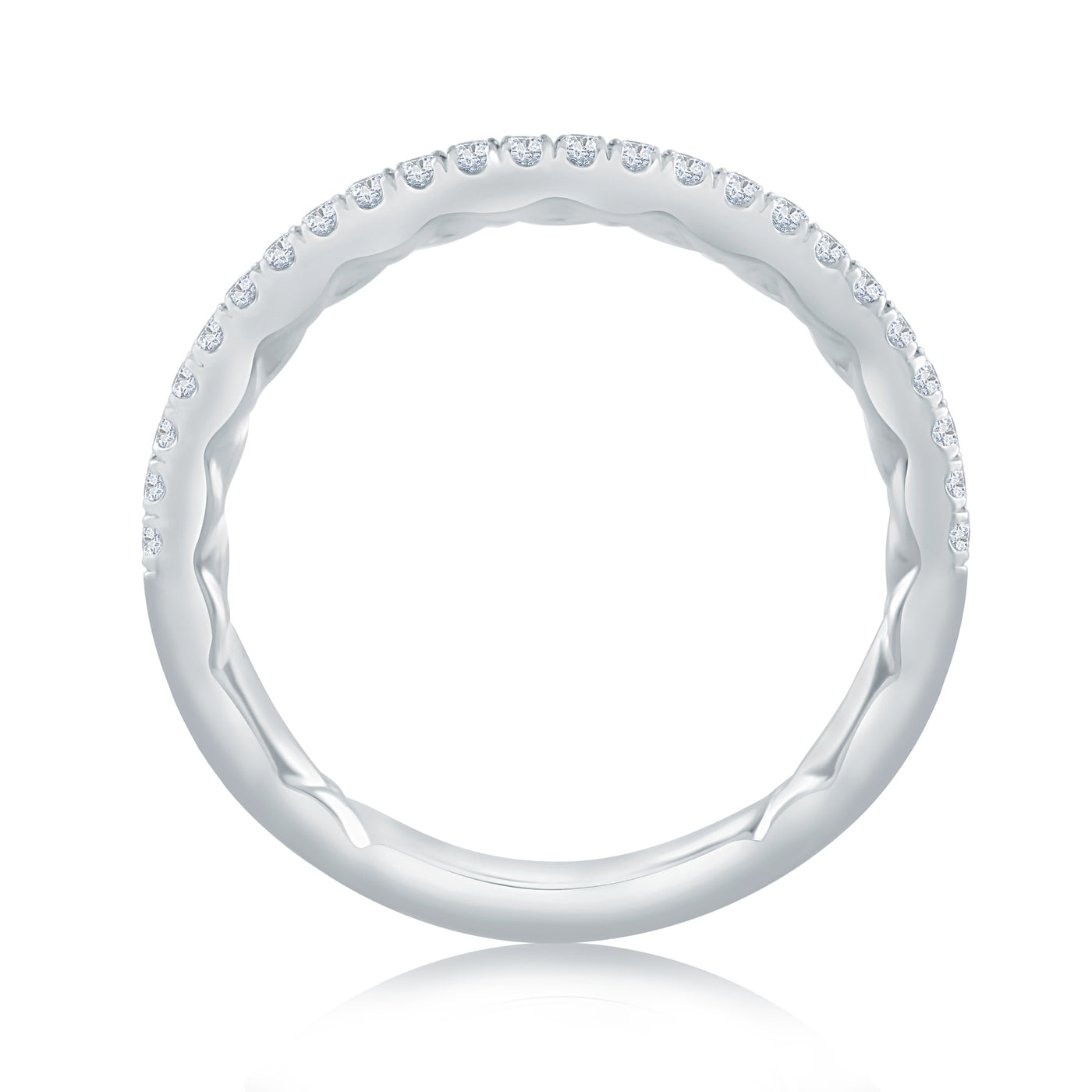 Classic Half Diamond Pavé Wedding Band with Quilted Interior