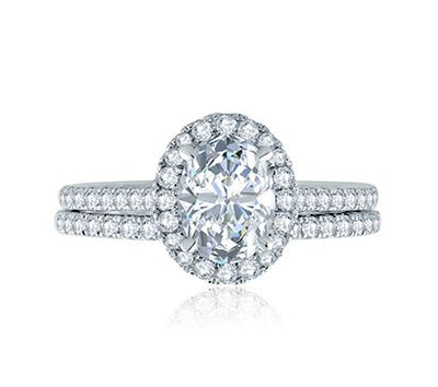 Intricate Gallery Detail Oval Halo Engagement Ring