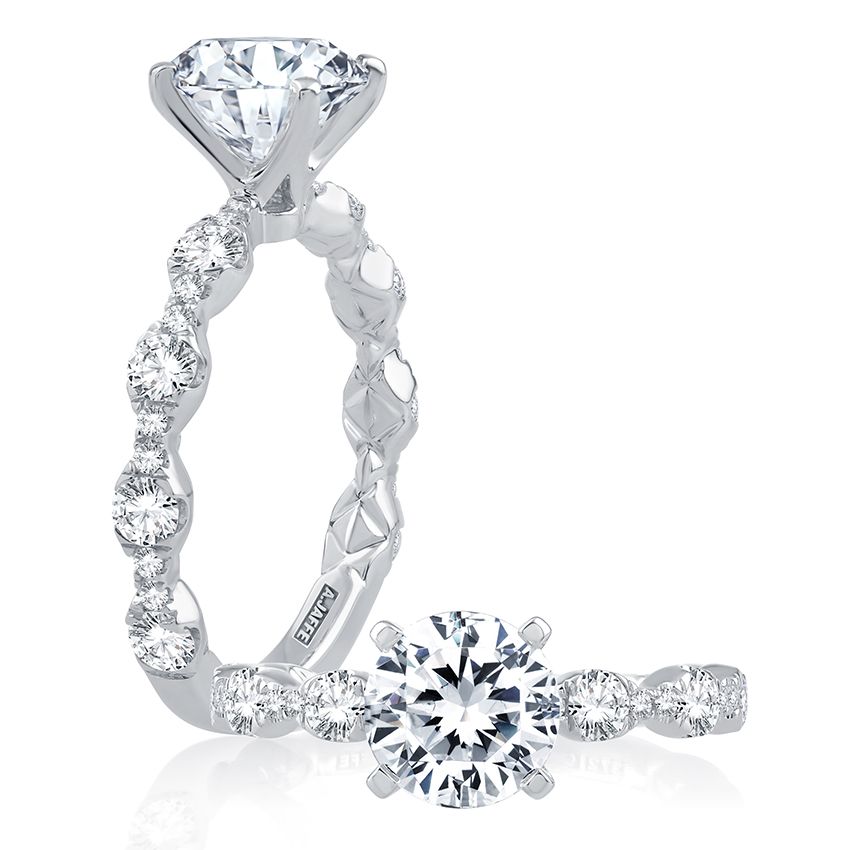 Four Prong Diamond Engagement Ring with Scalloped Band