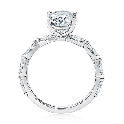 Four Prong Oval Center Diamond Engagement Ring