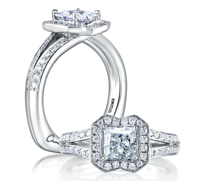 Split Shank Princess Halo Engagement Ring