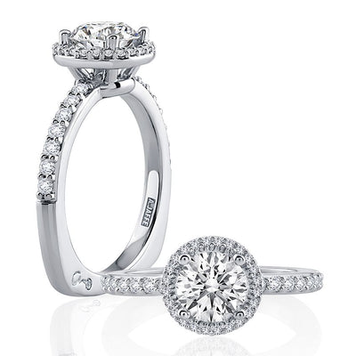 Round Halo Engagement Ring with Diamond Pavé Shank