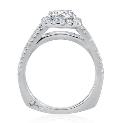 Triple Split Shank Halo Round Cut Diamond Engagement Ring