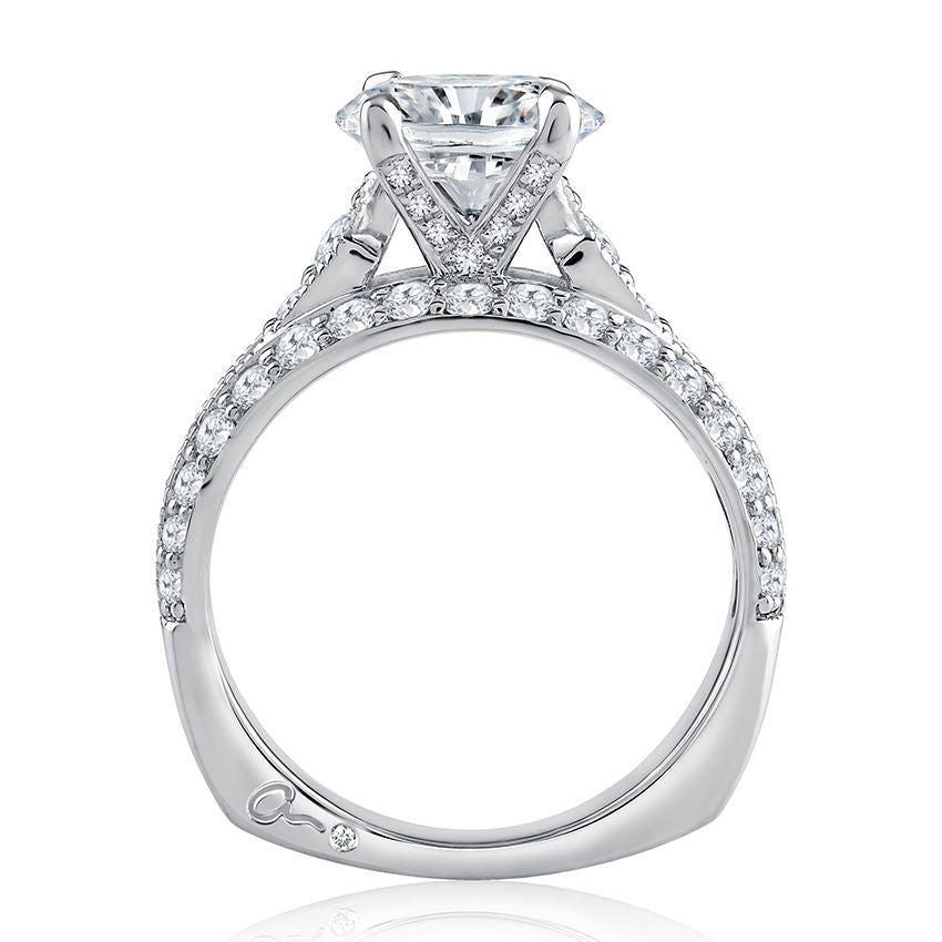 Modern Triple Row Round Cut Diamond Engagement Ring