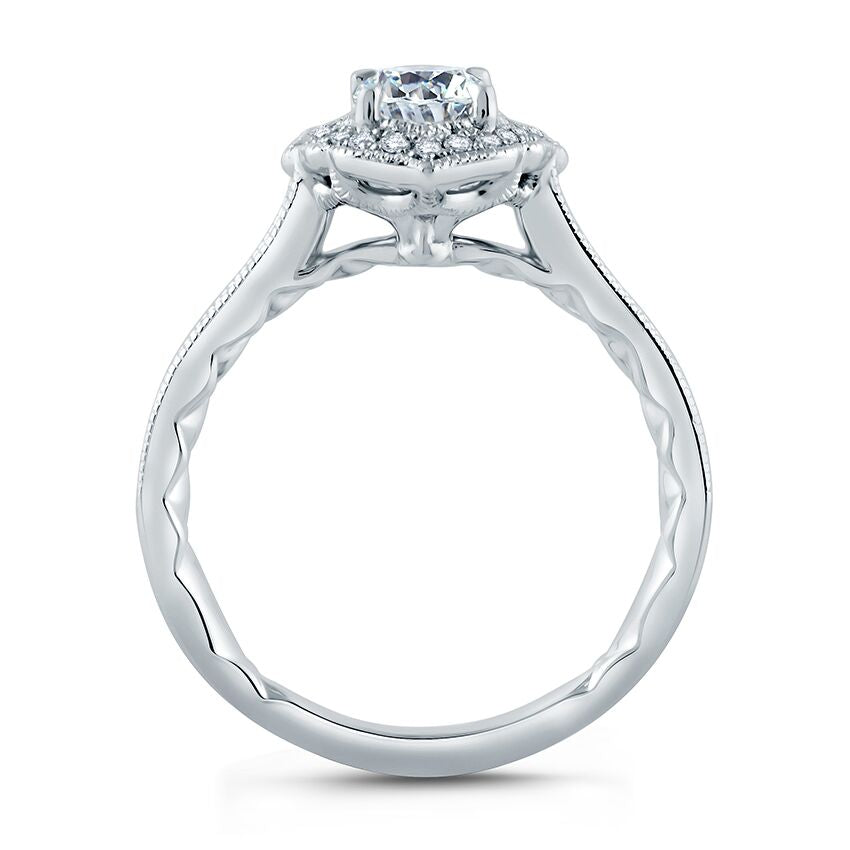 Floral Inspired Milgrain Detail Halo Oval Engagement Ring